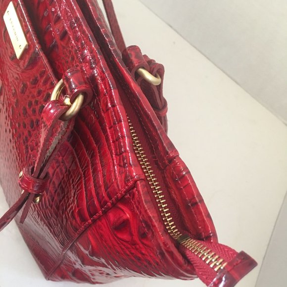 Brahmin Red Med Asher Melborne Croc Shoulder Bag Purse Tote Zip Top Cell Pocket - Picture 3 of 17